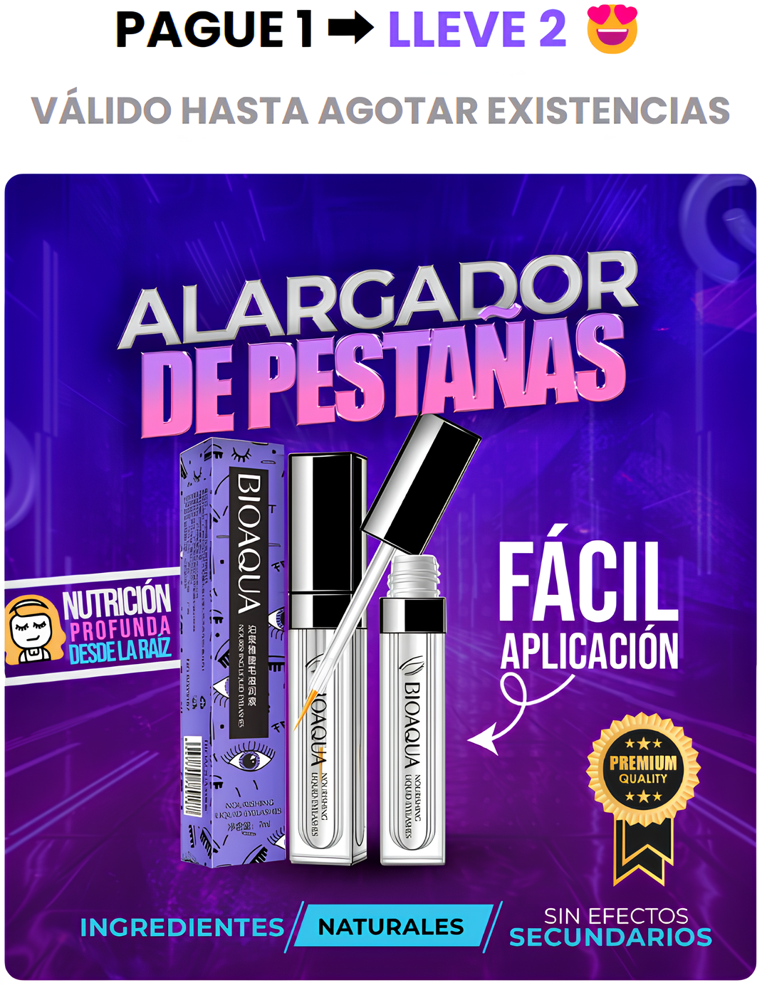 SERUM ALARGADOR DE PESTAÑAS BIOAQUA™ 2x1