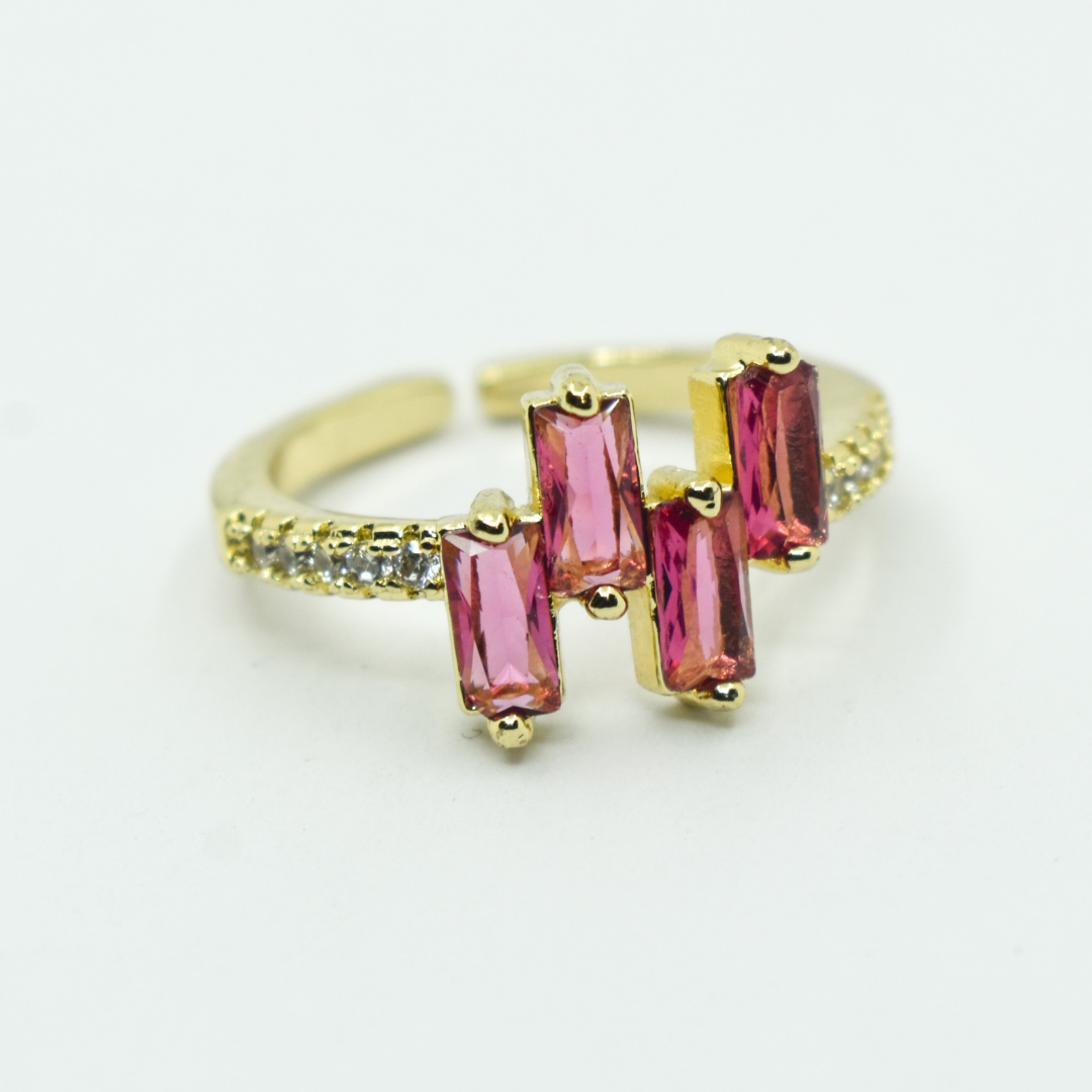 Anillo Golden Cristales Rosados R7190